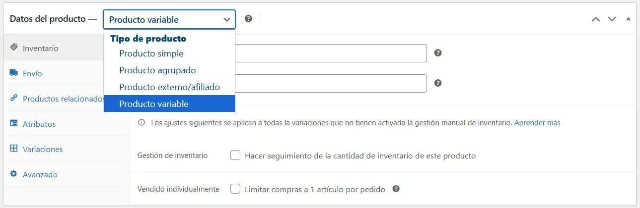 Productos Variables en WooCommerce: La Guía Paso a Paso para Tallas y Colores - cambiar producto simple a producto variable en WooCommerce