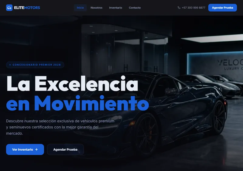 Captura de pantalla del demo Elite Motors (Concesionario)